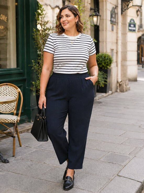Universal Standard Pants - Universal Standard Navy Stretch Pull-On Pants Slim Tapered Ankle Classic Office